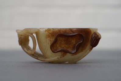 A Chinese lotus-shaped russet jade libation cup, 18/19th C.